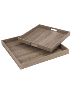 Ensemble de 2 plateaux carrés en bois naturelJ-Line 2