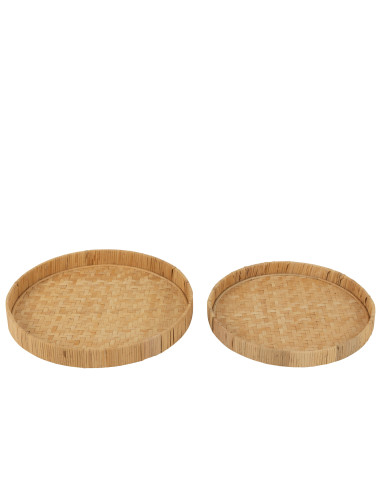Ensemble de 2 assiettes rondes en bambou/canne naturelles.J-Line