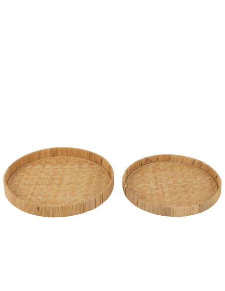 Ensemble de 2 assiettes rondes en bambou/canne naturelles.J-Line