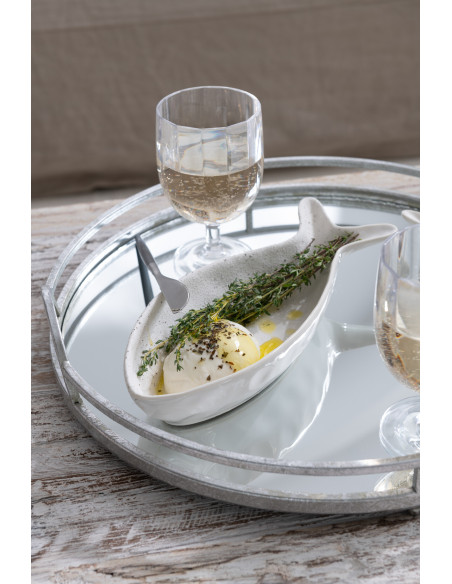 Ensemble de 2 plateaux ronds en miroir en fer argentéJ-Line