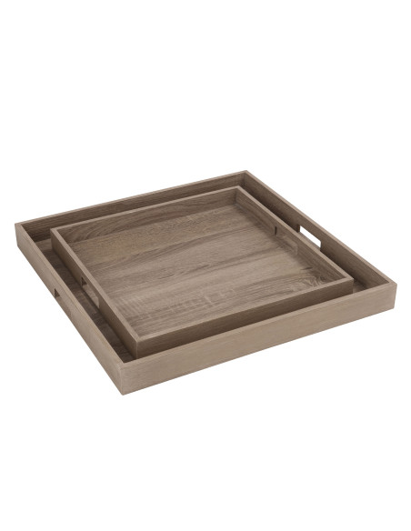 Ensemble de 2 plateaux carrés en bois naturelJ-Line