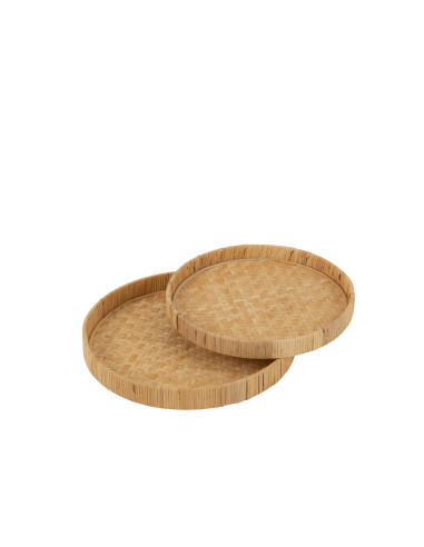 Ensemble de 2 assiettes rondes en bambou/canne naturelles.J-Line