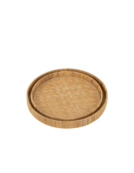 Ensemble de 2 assiettes rondes en bambou/canne naturelles.J-Line