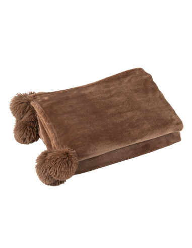 Tissu à carreaux en polyester marron avec pomponJ-Line