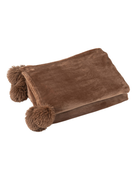 Tissu à carreaux en polyester marron avec pomponJ-Line