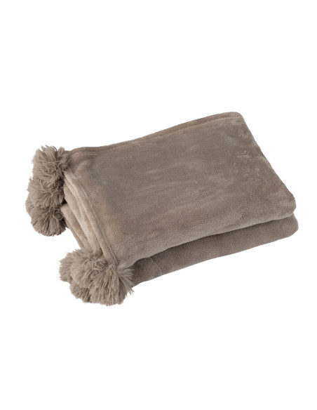 Tissu à carreaux en polyester avec pompon en taupeJ-Line