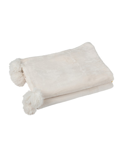 Tissu à carreaux en polyester crème avec pomponJ-Line