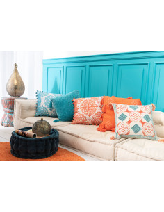 Tissu à carreaux en polyester bleu avec pomponJ-Line 2