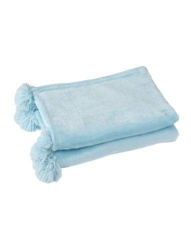 Tissu à carreaux en polyester bleu ciel avec pompon.J-Line