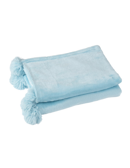 Tissu à carreaux en polyester bleu ciel avec pompon.J-Line