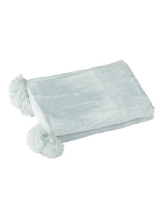 Tissu à carreaux en polyester avec pompon bleu clairJ-Line 2