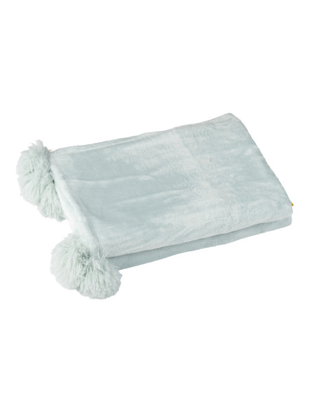 Tissu à carreaux en polyester avec pompon bleu clairJ-Line