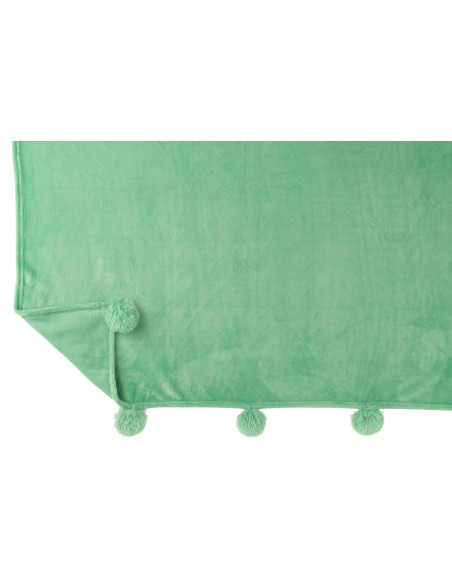 Tissu à carreaux en polyester vert vif avec pomponJ-Line