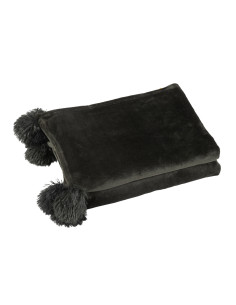 Tissu à carreaux en polyester noir avec pomponJ-Line 2