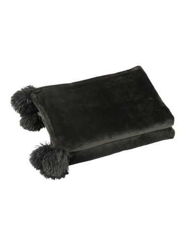 Tissu à carreaux en polyester noir avec pomponJ-Line