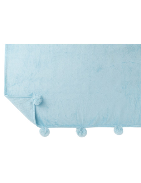 Tissu à carreaux en polyester bleu ciel avec pompon.J-Line