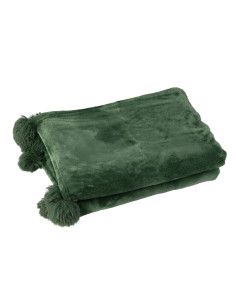 Tissu à carreaux en polyester vert foncé avec pompons.J-Line 2