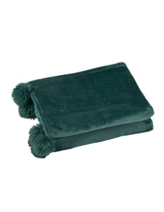 Tissu à carreaux en polyester vert foncé avec pomponJ-Line 2