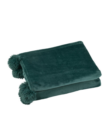 Tissu à carreaux en polyester vert foncé avec pomponJ-Line