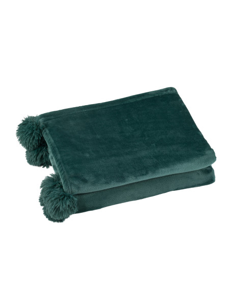 Tissu à carreaux en polyester vert foncé avec pomponJ-Line