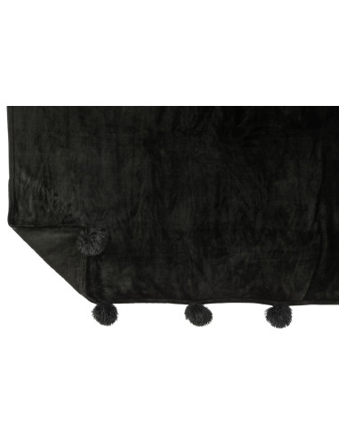 Tissu à carreaux en polyester noir avec pomponJ-Line