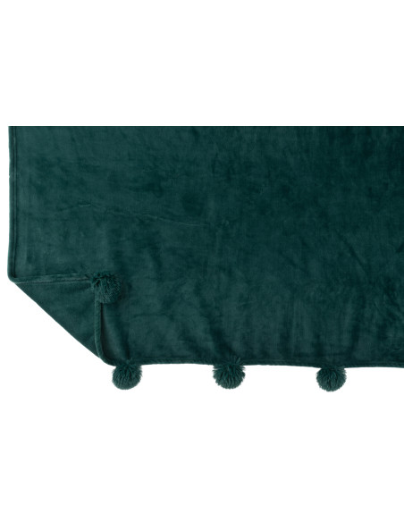 Tissu à carreaux en polyester vert foncé avec pomponJ-Line