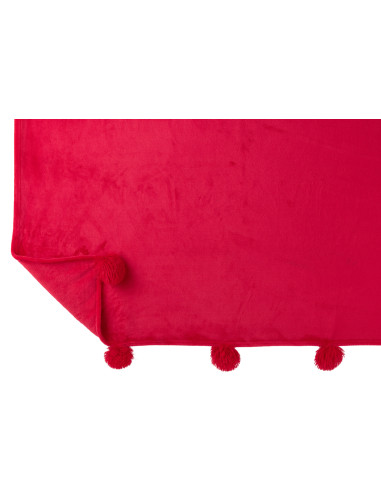 Carreaux en polyester fuchsia avec pompon.J-Line