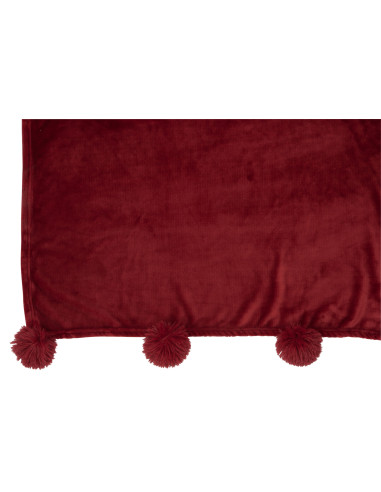 Tissu à carreaux en polyester rouge avec pomponJ-Line