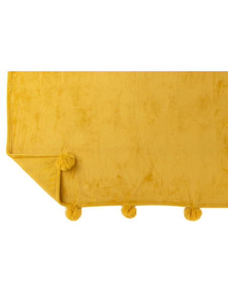 Plaid à pompons en polyester ocreJ-Line