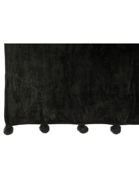 Tissu à carreaux en polyester noir avec pomponJ-Line