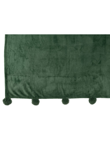 Tissu à carreaux en polyester vert foncé avec pompons.J-Line