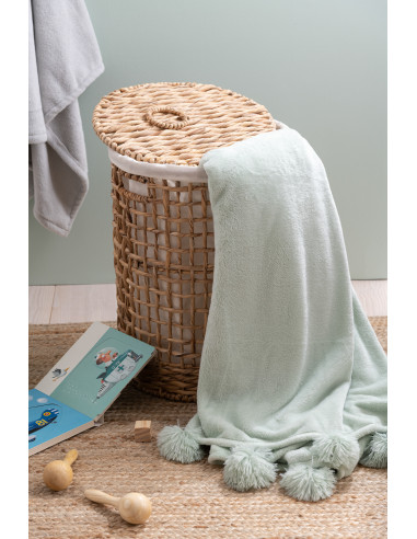 Tissu à carreaux en polyester avec pompon vert clairJ-Line