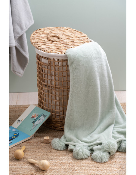 Tissu à carreaux en polyester avec pompon vert clairJ-Line