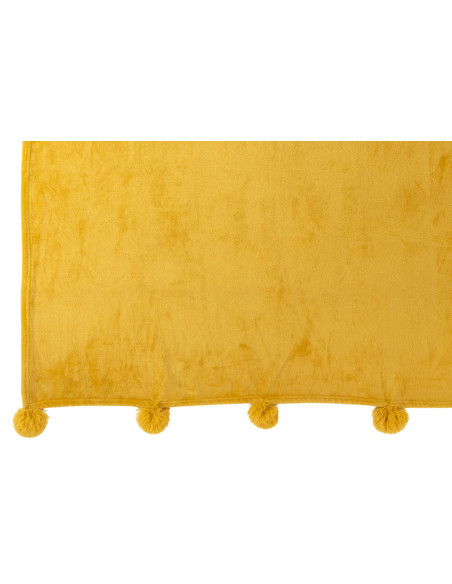 Plaid à pompons en polyester ocreJ-Line