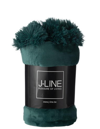 Tissu à carreaux en polyester vert foncé avec pomponJ-Line