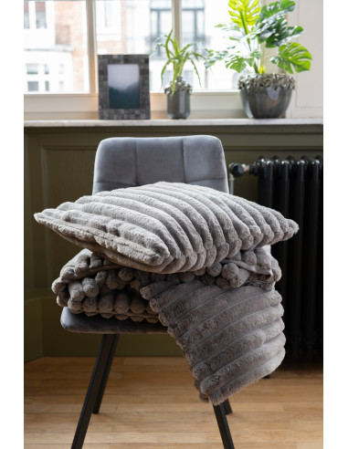 Tissu à carreaux en velours côtelé polyester gris foncéJ-Line