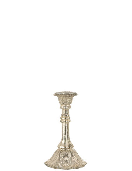 Porte-bougie en verre oriental argenté de taille moyenneJ-Line