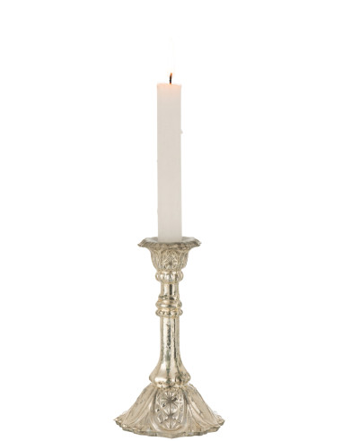 Porte-bougie en verre oriental argenté de taille moyenneJ-Line