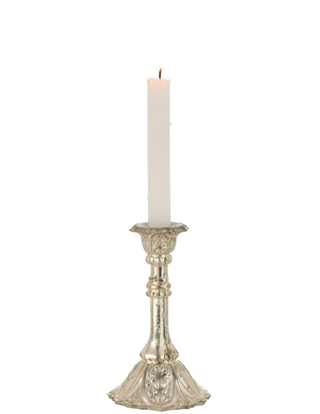 Porte-bougie en verre oriental argenté de taille moyenneJ-Line