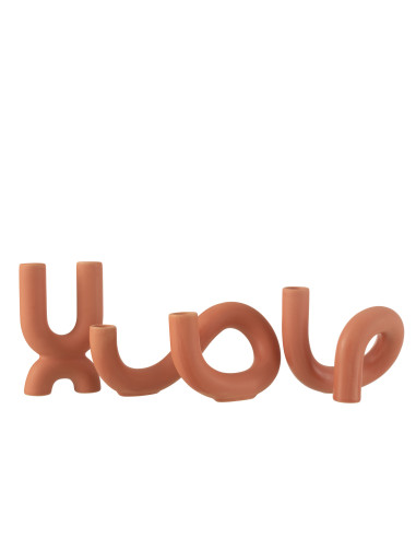 Porte-bougie Torsion 2 Bougies en Céramique OrangeJ-Line