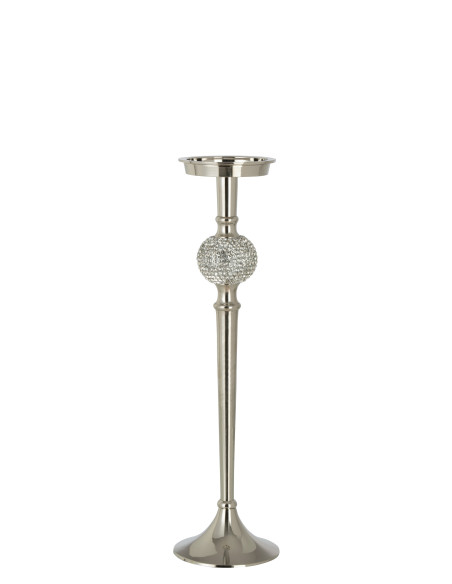 Porte-bougie sur pied sphère diamant en aluminium argenté grandJ-Line