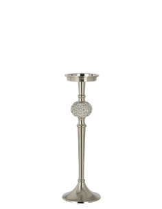 Porte-bougie sur pied en aluminium argenté moyen en forme de sphère diamant.J-Line