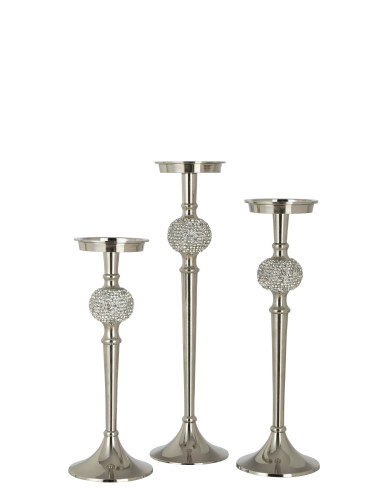Porte-bougie sur pied sphère diamant en aluminium argenté grandJ-Line