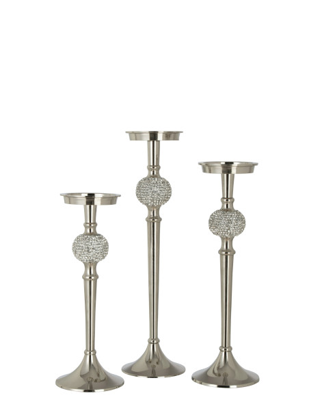 Porte-bougie sur pied sphère diamant en aluminium argenté grandJ-Line
