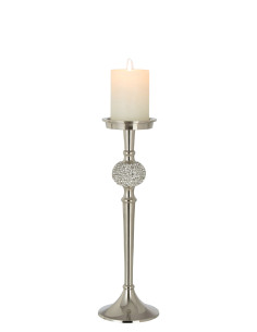Porte-bougie sur pied en aluminium argenté moyen en forme de sphère diamant.J-Line 2