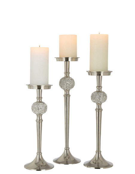 Porte-bougie sur pied sphère diamant en aluminium argenté grandJ-Line