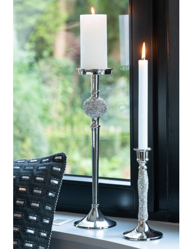 Porte-bougie sur pied sphère diamant en aluminium argenté grandJ-Line