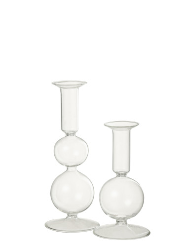 Porte-bougie 2 sphères en verre transparent grandJ-Line
