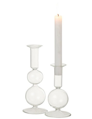 Porte-bougie 2 sphères en verre transparent grandJ-Line
