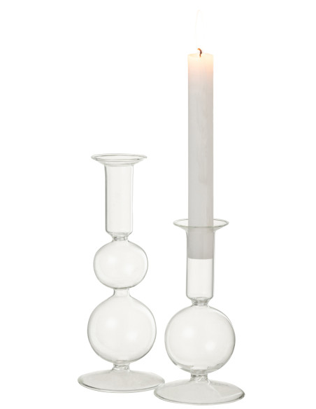 Porte-bougie 2 sphères en verre transparent grandJ-Line